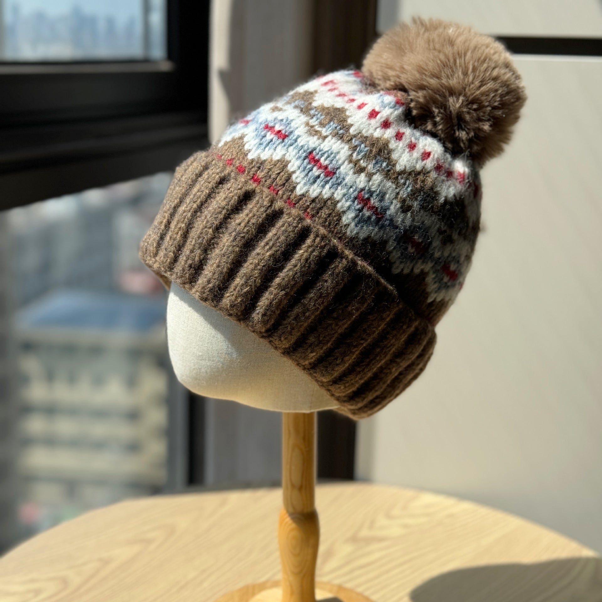 Wholesale Christmas wool hat for women,  warm and cute winter pom-pom ear flap hat